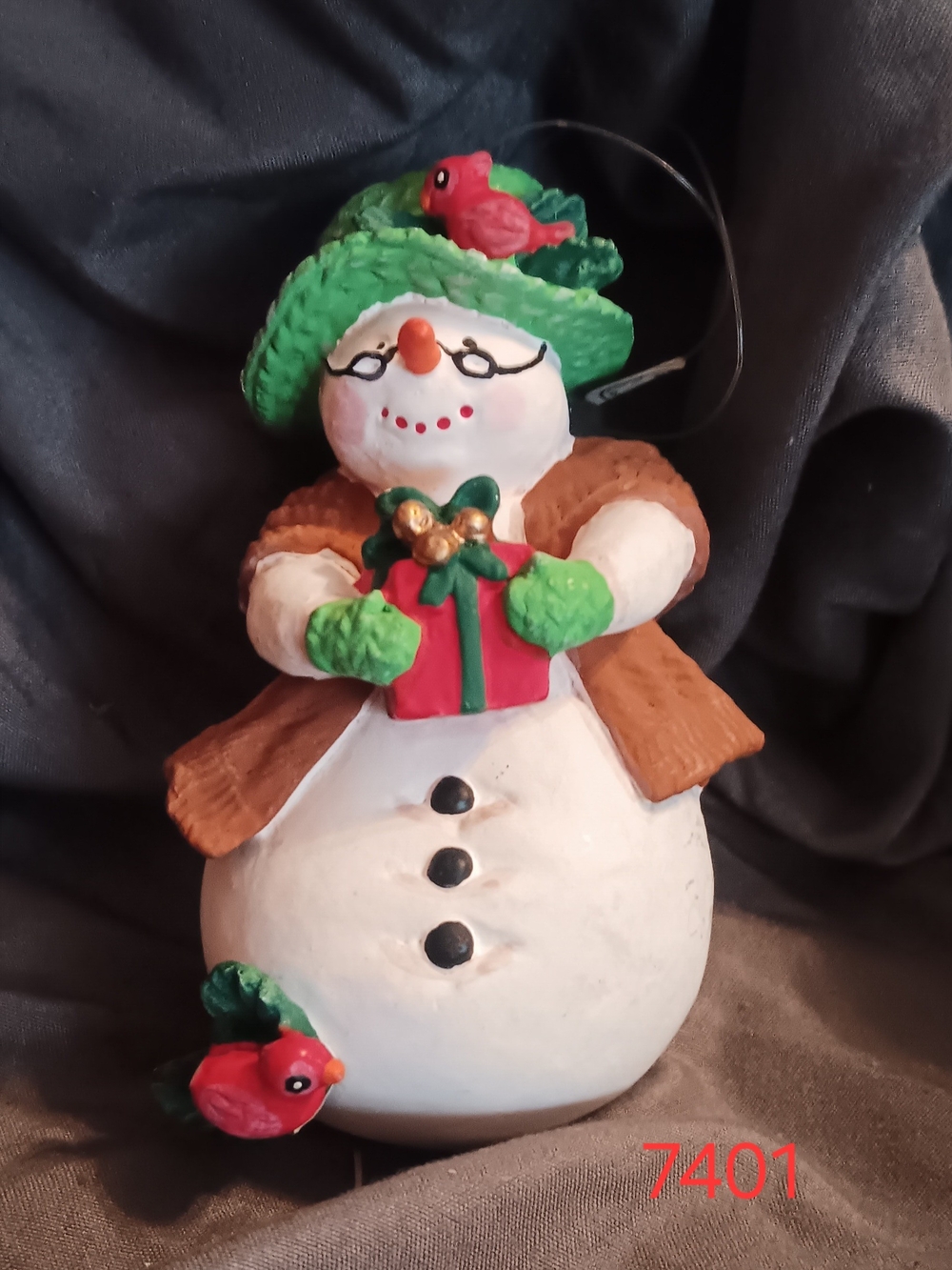 Classic Snowman Holiday Ornament with Green Hat and Red Accents